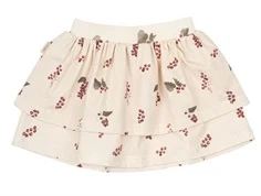 Råhvid nederdel fra Petit Piao med print af røde sommer ribs PP247 berry bagfra